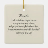 Niedlicher Sparrow Bird Foto Bibel Verse Simple Ta Keramikornament (Rückseite)