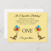 Niedlicher Sparrow mit Balloons Geburtstag | Perso Einladungspostkarte (Vorne/Hinten)