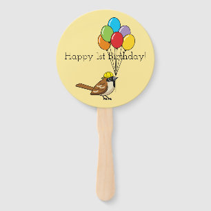 Niedlicher Sparrow mit Balloons Geburtstag Perso Fächer