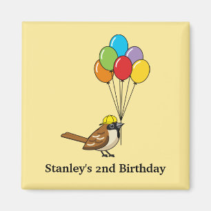 Niedlicher Sparrow mit Balloons Geburtstag   Perso Magnet