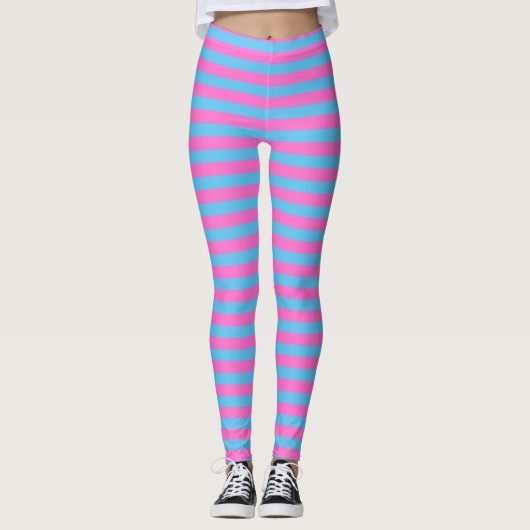 Niedlicher Spaß farbenfroh rosa und blau gestreift Leggings (Vorderseite)
