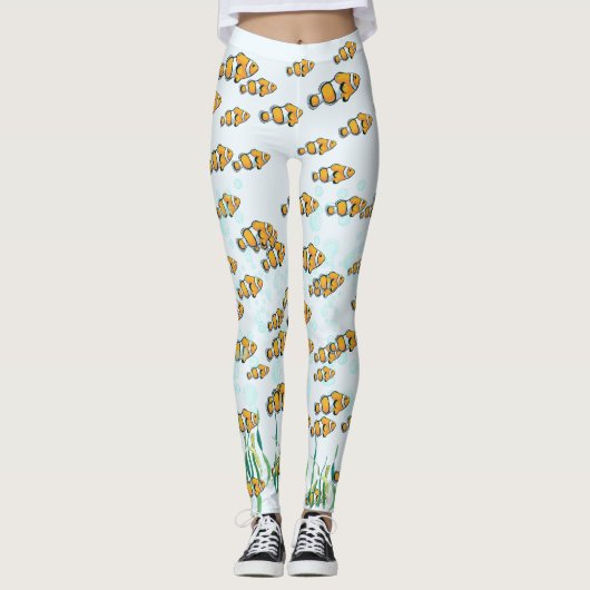 Niedlicher Spaß Farbenfroher Clownfisch und Blasen Leggings (Vorderseite)