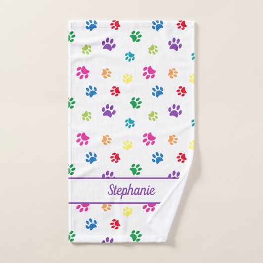 Niedlicher Spaß Farbige Paw Prints Personalisiert Badhandtuch Set (Handtuch)