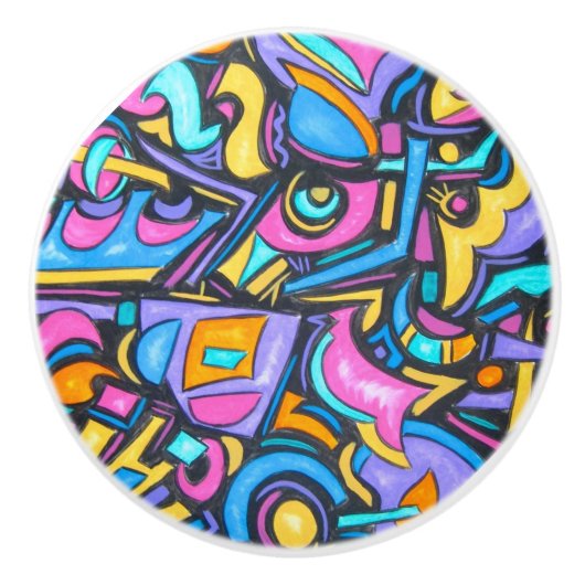 Niedlicher Spaß Funky farbenfrohe, feine, whimsiki Keramikknauf (Vorderseite)