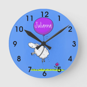 Niedlicher Spaß für Schafballon Cartoon Runde Wanduhr