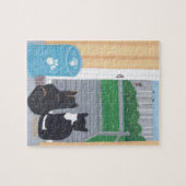 Niedlicher Spaß für zwei Katzen Bird Watching Puzz Puzzle (Horizontal)