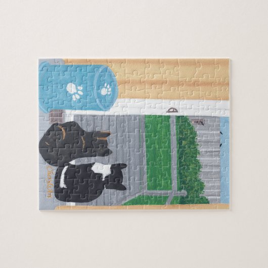 Niedlicher Spaß für zwei Katzen Bird Watching Puzz Puzzle (Horizontal)