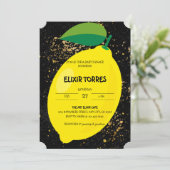 Niedlicher Spaß Gelbe Lemon Gold Glitzer Kinderdus Einladung (Stehend Vorderseite)