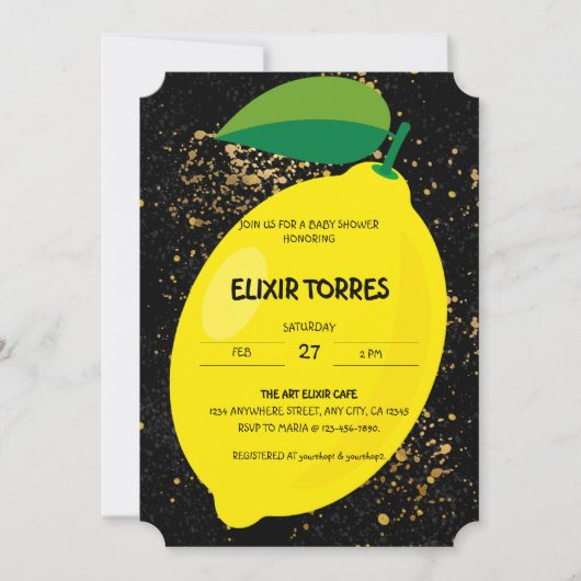 Niedlicher Spaß Gelbe Lemon Gold Glitzer Kinderdus Einladung (Vorderseite)