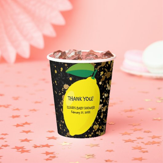 Niedlicher Spaß Gelbe Lemon Gold Glitzer Kinderdus Pappbecher (Insitu)