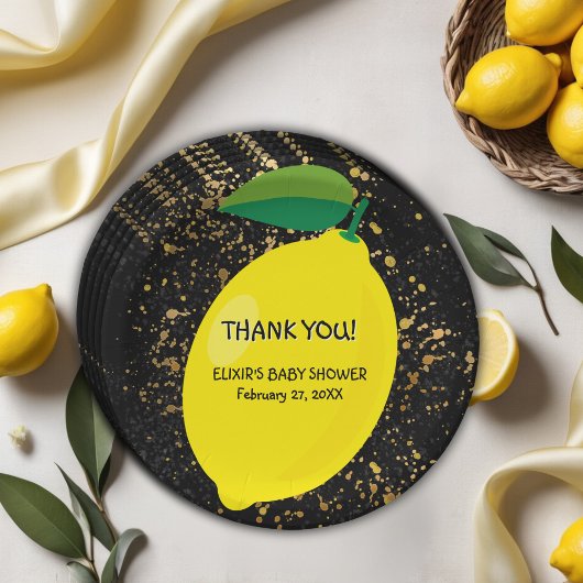 Niedlicher Spaß Gelbe Lemon Gold Glitzer Kinderdus Pappteller