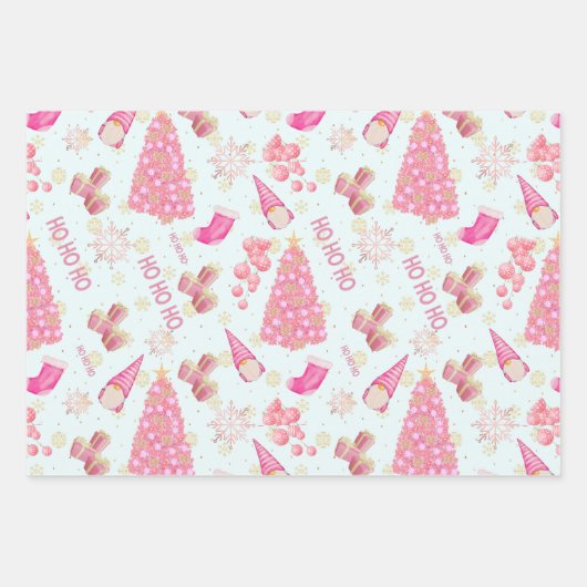 Niedlicher Spaß Gold Foil Rosa Frost Weihnachten Geschenkpapier Set (Vorderseite)