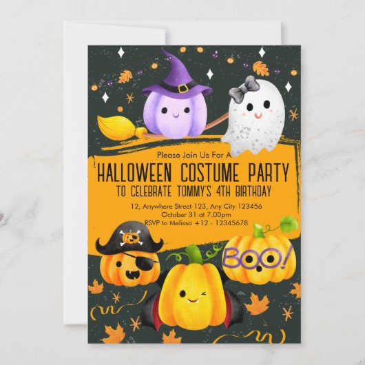 Niedlicher Spaß Halloween Kostüm Kindergeburtstag Einladung (Vorderseite)