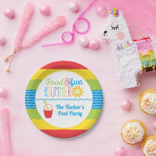 Niedlicher Spaß im Sun Pool Party Farbenfroh Pappteller (Party)
