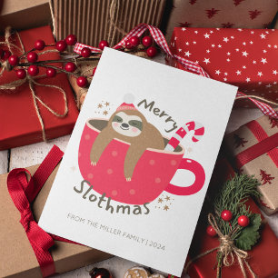 Niedlicher Spaß Merry Slothmas Sloth in der Tasse  Feiertagskarte