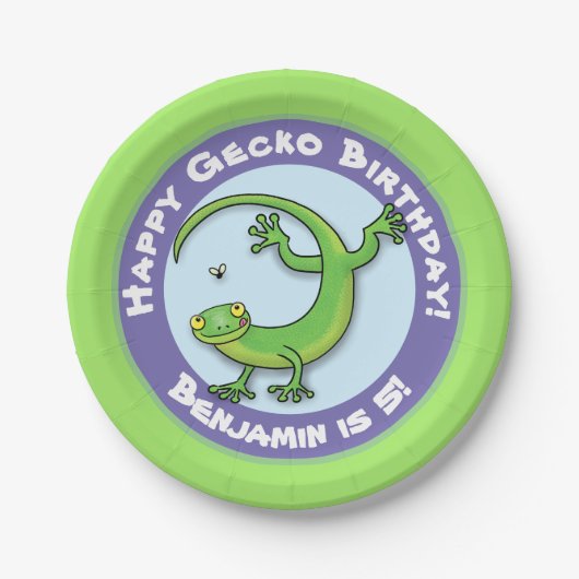 Niedlicher Spaß personalisierter Geckos Cartoon Ge Pappteller (Vorderseite)