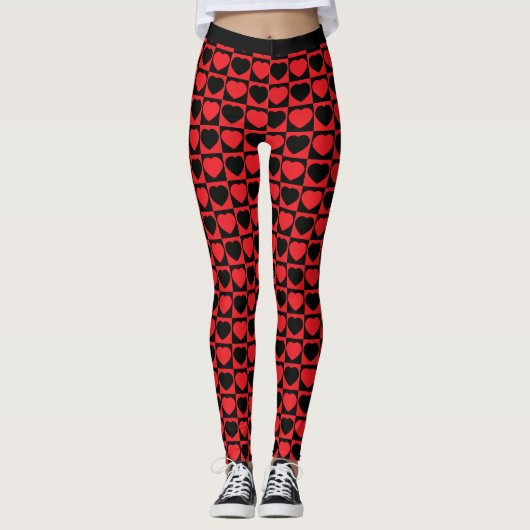 Niedlicher Spaß Red Black Heart Design Yoga Leggings (Vorderseite)