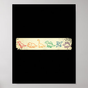 Niedlicher Spaß Regenbogen Dinosaurier Linienkunst Poster