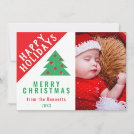 Niedlicher Spaß Roter Grüner Weihnachtsbaum Famili Feiertagskarte