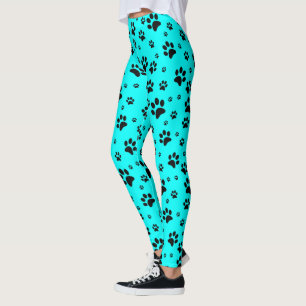 Niedlicher Spaß Schwarz auf Aquamarinen Cyan Paw P Leggings