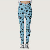 Niedlicher Spaß schwarz auf blaue Paw Print Leggings (Vorderseite)