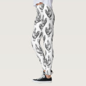 Niedlicher Spaß Schwarz-Weiß-Sketch-Hühnchen Hen Leggings (Links)