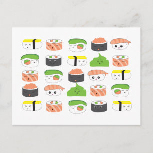Niedlicher Spaß Sushi Illustration Muster Design C Postkarte