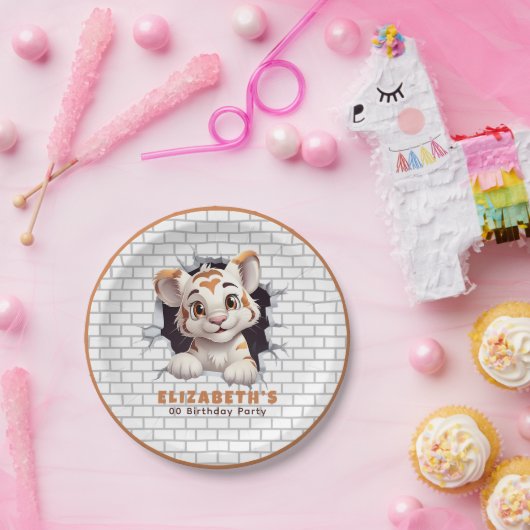 Niedlicher Spaß Tiger Cub Pinkeln Orangenbraunes P Pappteller (Party)