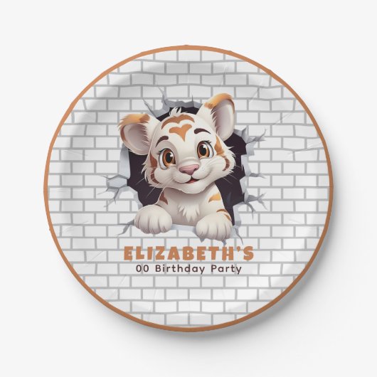 Niedlicher Spaß Tiger Cub Pinkeln Orangenbraunes P Pappteller (Vorderseite)