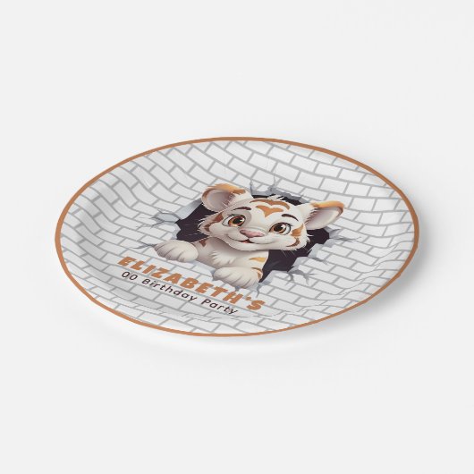 Niedlicher Spaß Tiger Cub Pinkeln Orangenbraunes P Pappteller (Schrägansicht)