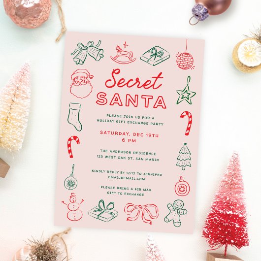 Niedlicher Spaß Weihnachten Doodles Geheimnis Weih Einladung