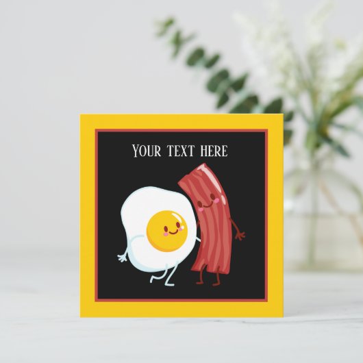 Niedlicher Speck und Eier Frühstücksbuffet Party Einladung (Stehend Vorderseite)