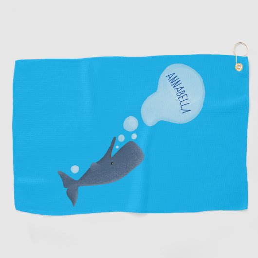 Niedlicher Spermienwal bläst Blasen Cartoon Golfhandtuch (Horizontal)
