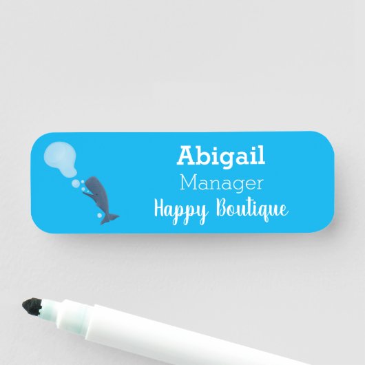 Niedlicher Spermienwal bläst Blasen Cartoon Namensschild (Beispiel)