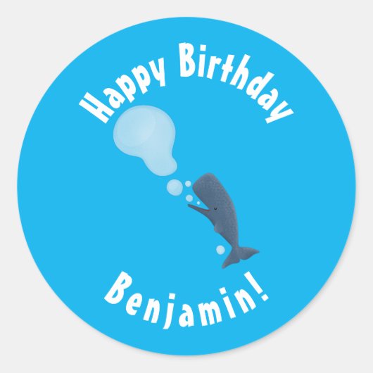 Niedlicher Spermienwal bläst Blasen Cartoon Runder Aufkleber (Vorderseite)