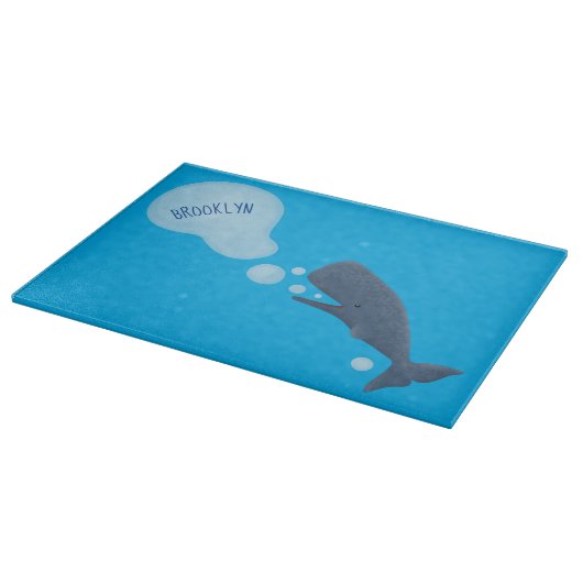 Niedlicher Spermienwal bläst Blasen Cartoon Schneidebrett (Ecke)