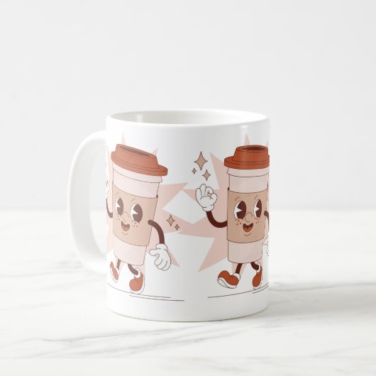 Niedlicher, spielerischer Coffee Cartoon Kaffeetasse (Vorderseite Links)