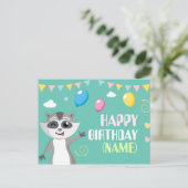 Niedlicher spiellustiger Raccoon mit Ballons Postkarte (Stehend Vorderseite)