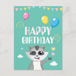 Niedlicher spiellustiger Raccoon mit Ballons Postkarte