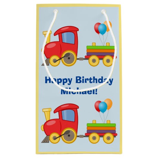 Niedlicher Spielzeug-Zug steigt Kleine Geschenktüte (Rückseite)