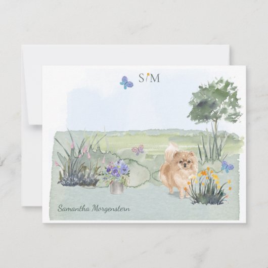 Niedlicher Spitz Butterfly Monogramm und Name Mitteilungskarte (Vorderseite)
