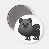 Niedlicher Spitz Cartoon - Schwarz Magnet (Vorderseite/Rückseite)
