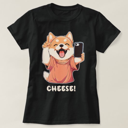 Niedlicher Spitz, der einen Foto Käse einnimmt T-Shirt (Design vorne)