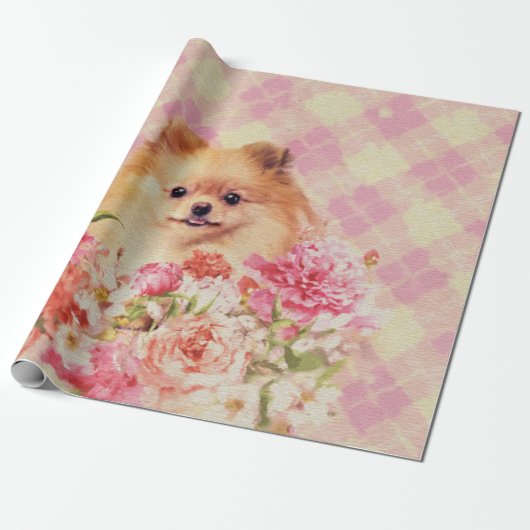 Niedlicher Spitz Deutscher Spitz mit Blume Geschenkpapier (Ungerollt)