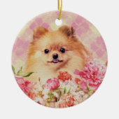Niedlicher Spitz Deutscher Spitz mit Blume Keramik Ornament (Vorne)