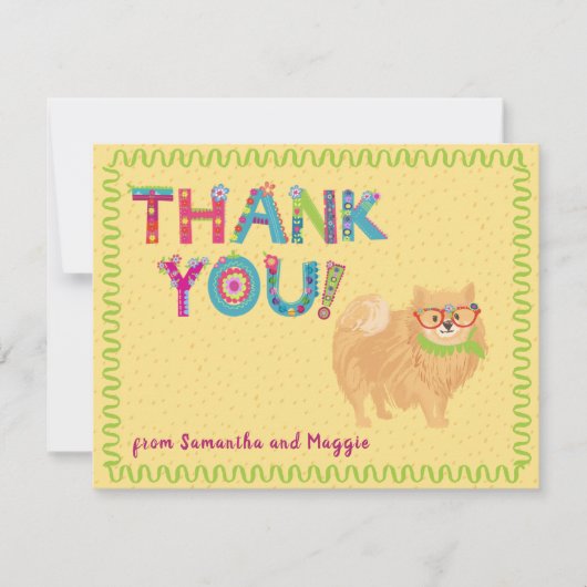Niedlicher Spitz Dog Fun farbenfrohe Blumenbriefe Dankeskarte (Vorderseite)