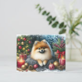 Niedlicher Spitz Gemütliches Ambiente Postkarte (Stehend Vorderseite)