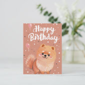 Niedlicher Spitz Happy Birthday Postkarte (Stehend Vorderseite)