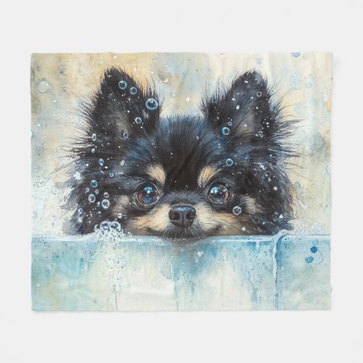 Niedlicher Spitz Hund in der Badewanne Fleecedecke (Vorderseite (Horizontal))