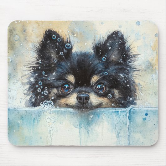 Niedlicher Spitz Hund in der Badewanne Mousepad (Vorne)